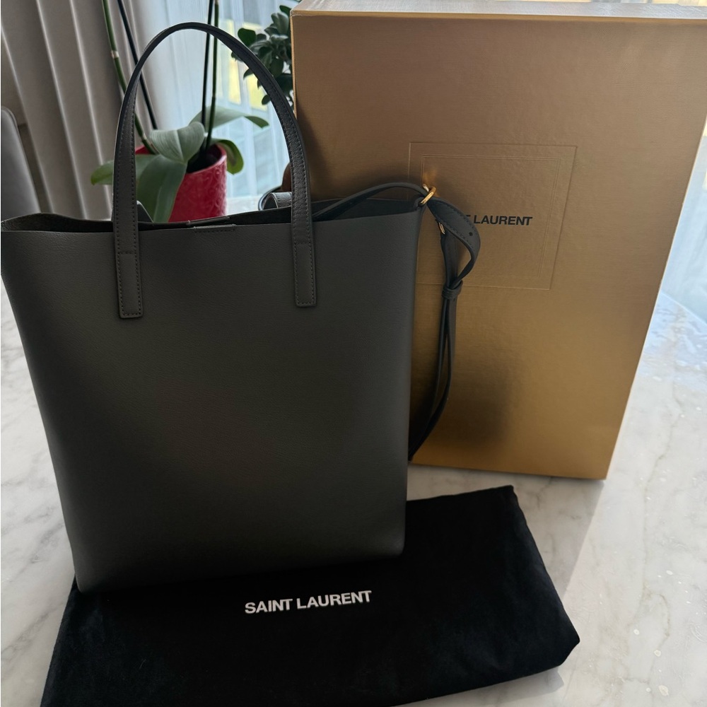 Saint Laurent gray Leather Tote with Minimal Silhouette